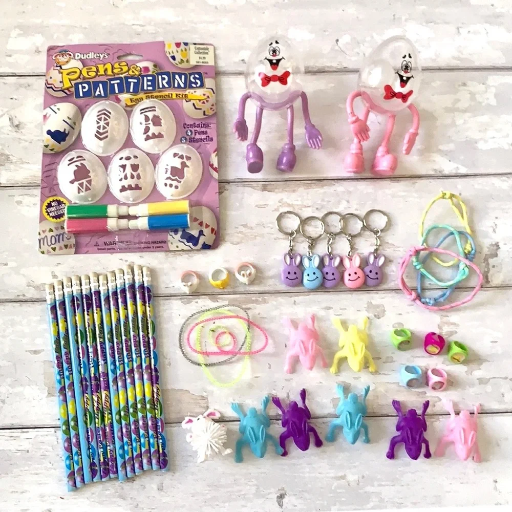 Easter Kids Bundle Egg Decorating Pencils Keychains Goodie Bag Easter Basket